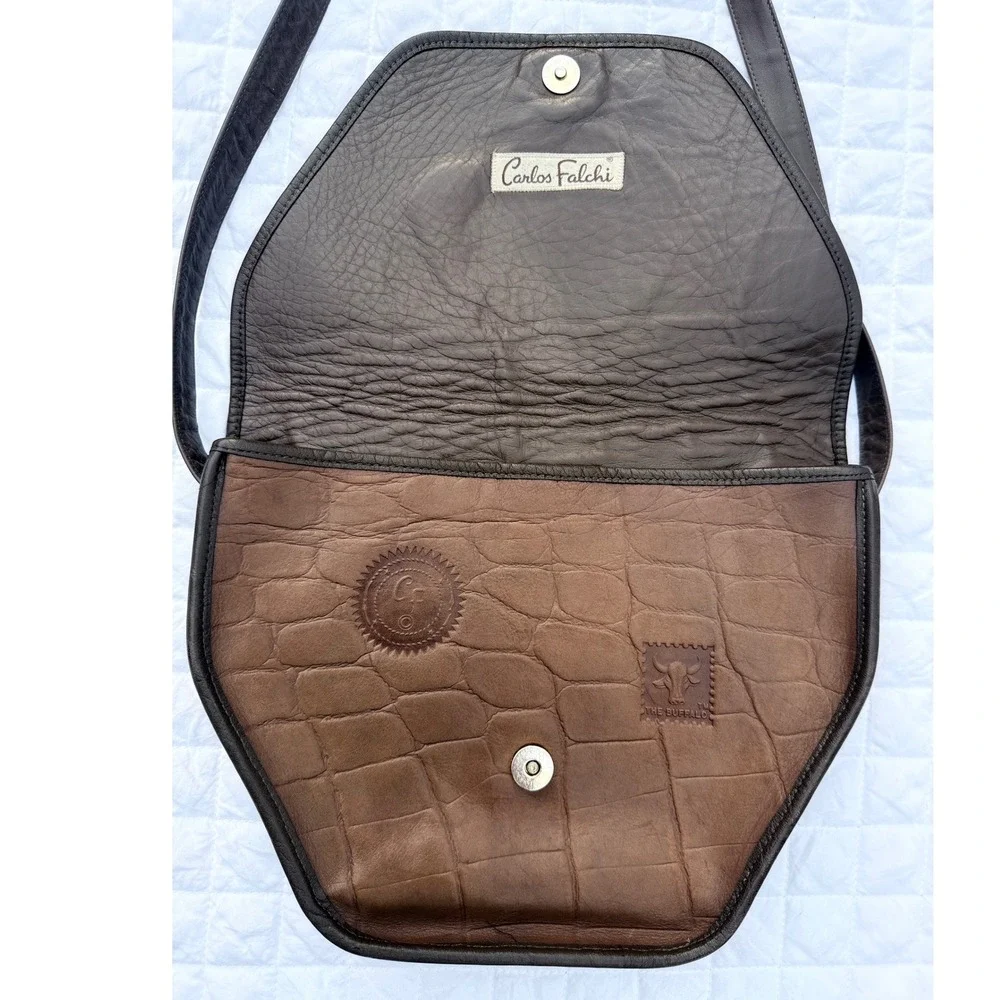 Rare 80s Vintage Carlos Falchi Croc Embossed Leather Crossbody Bag The Buffalo